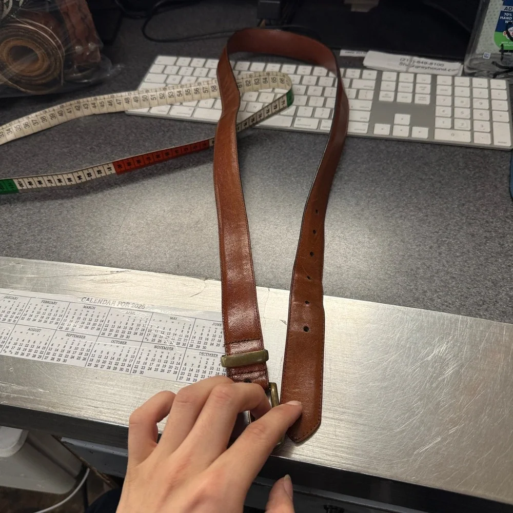 Akubra Belt Mens 90 Brown Good Genuine Kangaroo Leather Brass Buckle Australia